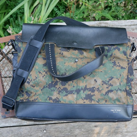Rag & Bone Digital Camo Messenger, Leather Accents